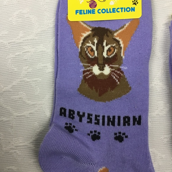Foozys Unisex Socks Abyssinian cat Size 9-11 Soft Cat Lover Novelty 2 Pair NWT - Picture 1 of 4